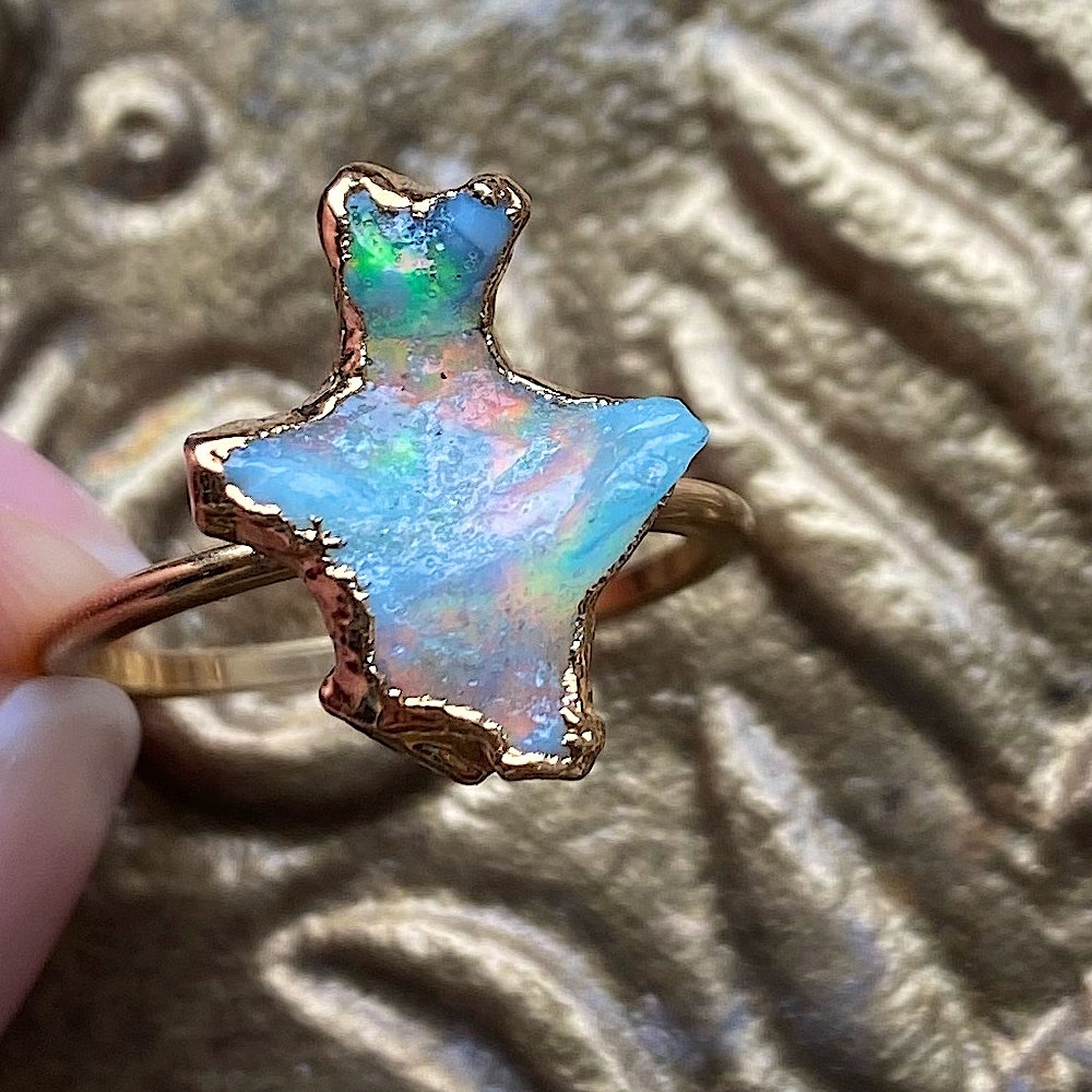 Gold-Fill Raw Opal Statement Ring Unique Super Fl… - image 2